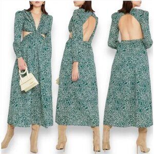 O.P.T. Kimia Maxi Dress L Cotton Green Floral Cut Out Backless Boho Summer Vacat